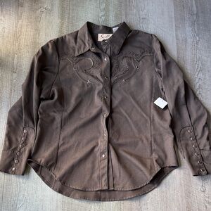 Scully Dark Brown Embroidered Women's Shirt